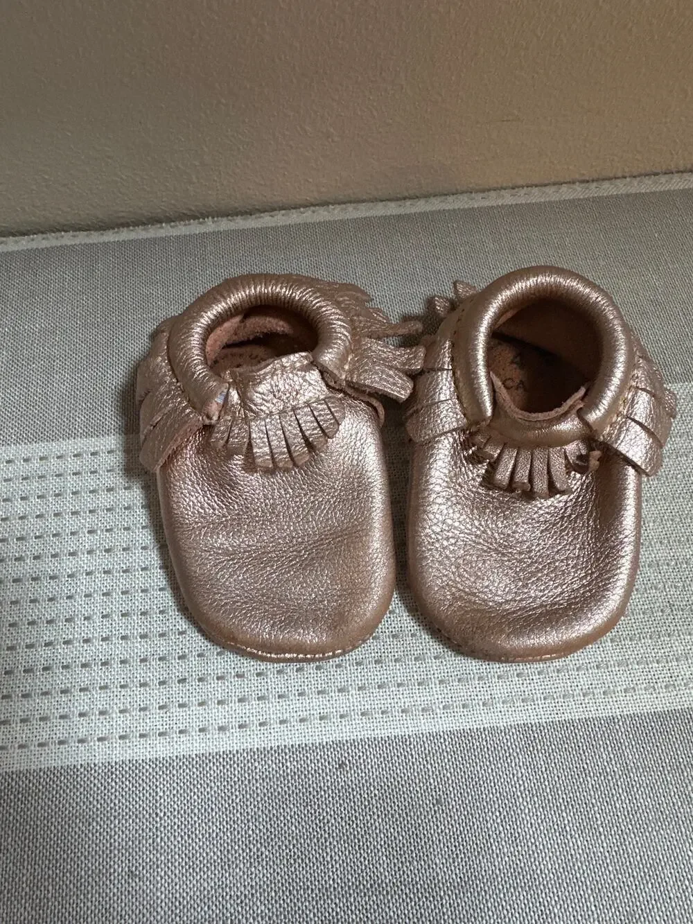 Freshly Picked Rose Gold Moccasin Leather Baby Shoe Size 4 Soft Sole